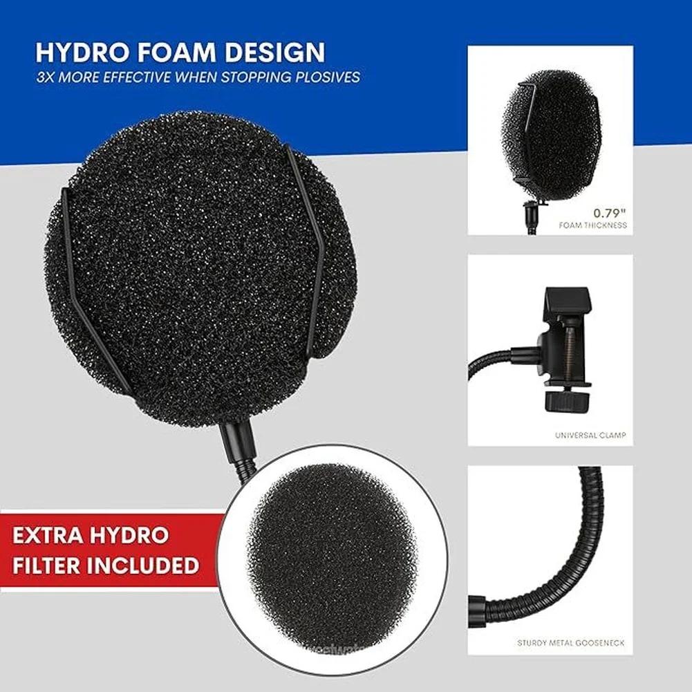 Professional Studio Microphone Windscreen With 360° Flexible Gooseneck Metal Effectively Blocks Plosives And Unwanted Air