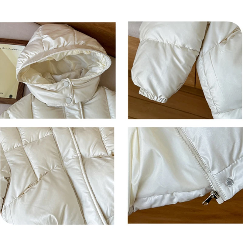 سترة جديدة للفتيات لخريف وشتاء 2025 بلون سادة وسميكة ودافئة مع قلنسوة وسحاب ملابس خارجية للأطفال من سن 4 إلى 10 سنوات سترة غير رسمية من القطن