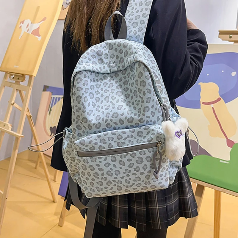 Leopard Women's Backpack 2026 Summer New High Aesthetic Travel Computer Bags Large Capacity Zipper Multi-pockets Canvas Bag
