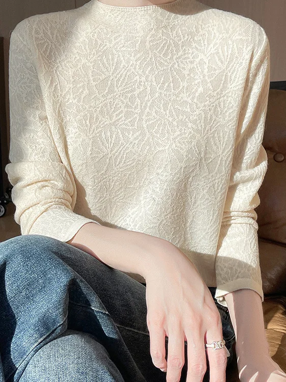 

Весенне-осенний свободный вязаный свитер с высоким воротником и длинными рукавами для женщин, мягкий и удобный базовый топ