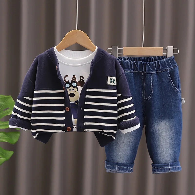 

Boys Clothes Sets Spring Autumn 2024 Children Jackets T-shirts Denim Pants 3pcs Casual Suit For Baby Jeans Tracksuits Kid Outfit