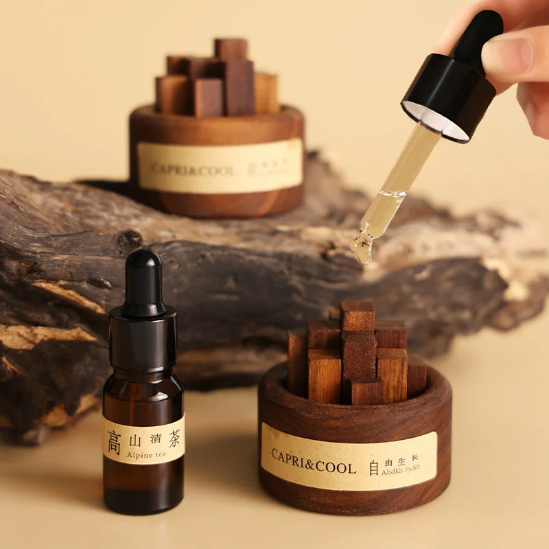 Incienso fragante, aceite esencial Natural, aromaterapia con cuentagotas de vidrio, palitos de madera de nogal negro, fragancia, ambientador para coche