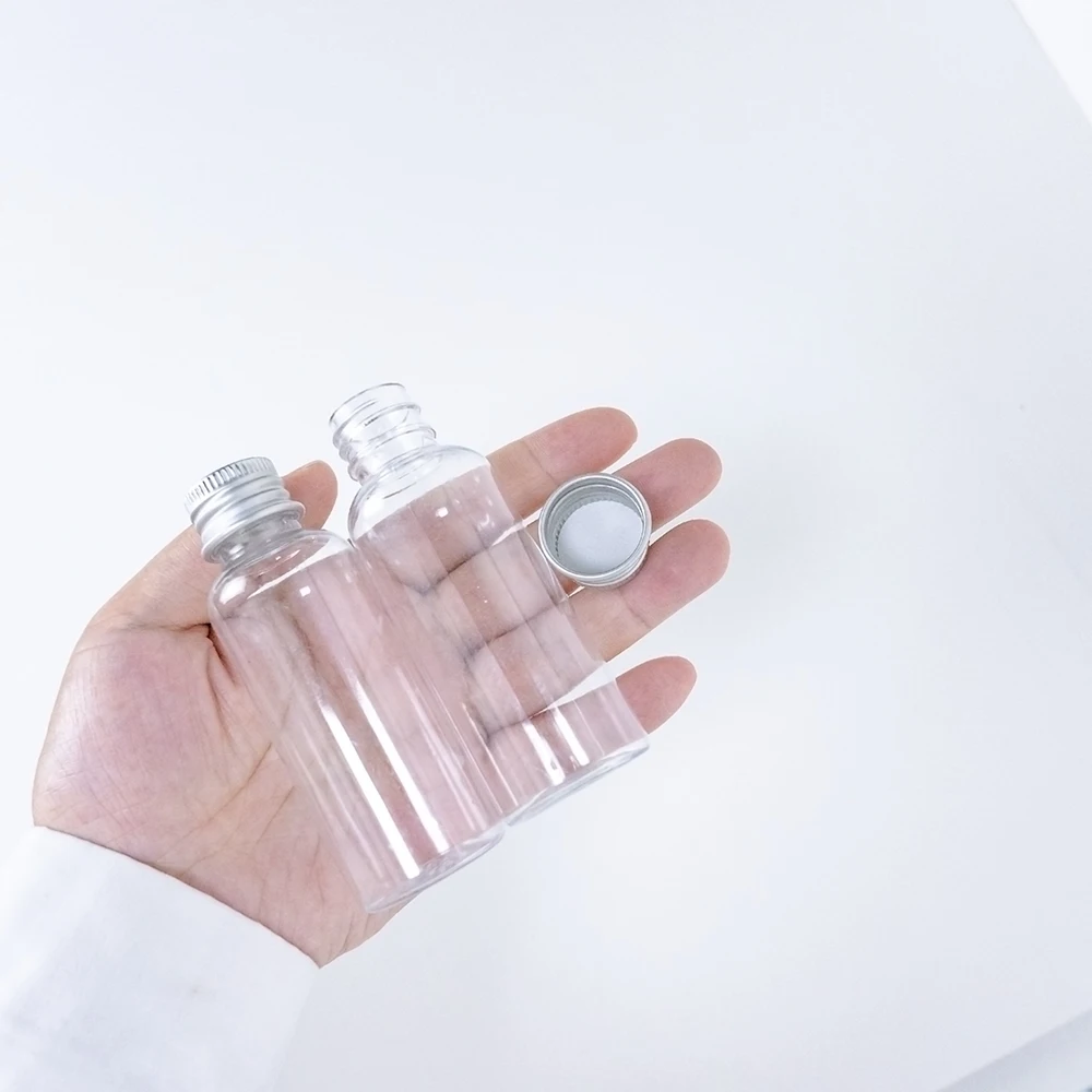 100Pcs Plastic Bottle With Aluminium Screw Cap Travel Kit Empty Refillable Bottles Jars 5ml to 100ml PET Cosmetic Container