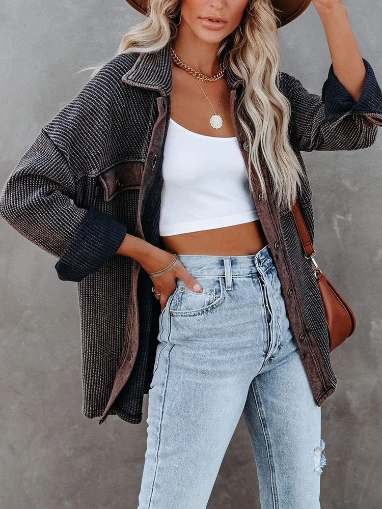 

Turn Down Collar Women Vintage Coats Long Sleeve Female Streetwear Casual Outerwear 2022 Autumn Winter Single Breasted Jackets
