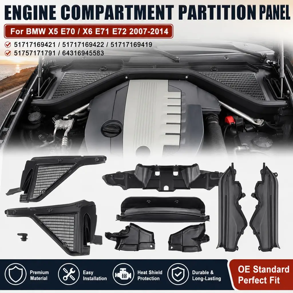 Pannello divisorio vano motore 51717169421 51757171791 64316945583 per BMW X5 X6 E70 E71 2007-2014 Scudo termico silenziatore di scarico 51717169422 51717169419