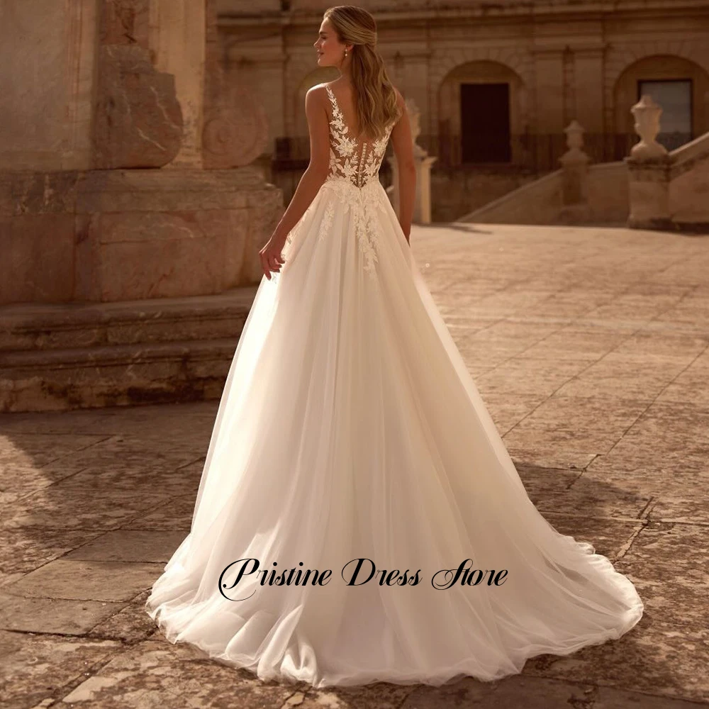 New Arrivals Sheer O-Neck Tulle A-Line Wedding Dress for Brides Customized Vestido De Novia Appliques Sleeveless Bridal Dress