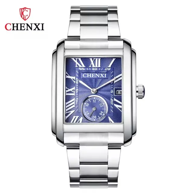 CHENXI 8216 Quartz Watches Fashion Simple Business Simple Silvery Stainless Steel Strap Wristwatches for Men