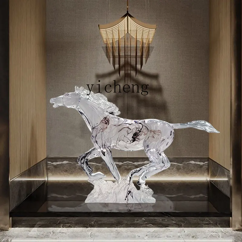 ZC-escultura abstracta transparente, adorno animal, ciervo sika, cabeza de caballo, decoración artística para suelo, personalización