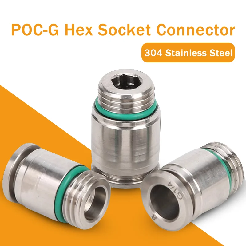 Poc-g-quick Connector Air Fitting Acoplamento Pneumático 304 Soquete Inoxidável Allen Macho 412 mm 304 Inoxidável m5 4-12 mm