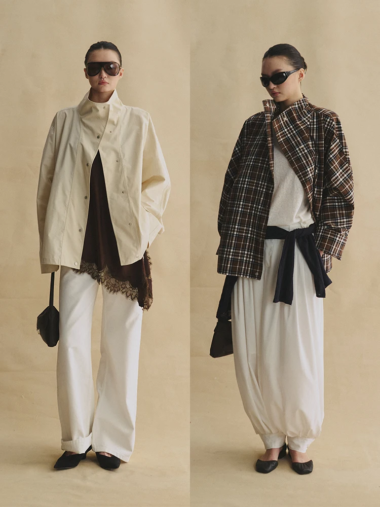 

Nordic Traveler Loose Jaet High Densi Long Velvet Cotton Retro Plaid Stand Collar ort Coat Windproof Artistic Sle Wom...