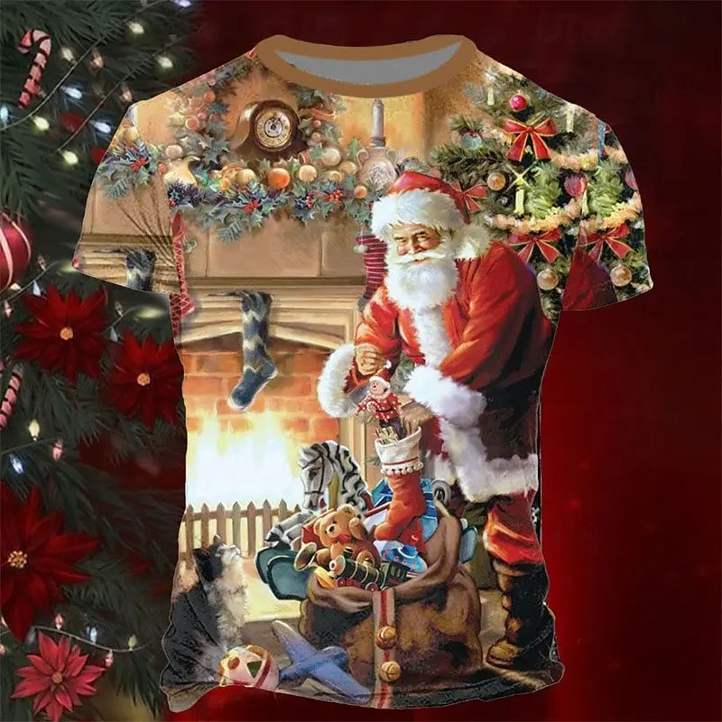 Funny Santa Claus Print Men\'s T Shirt Hip Hop X\'mas Harajuku New Year Clothes Casual O-neck Short Sleeve Tees Fashion Loose Tops