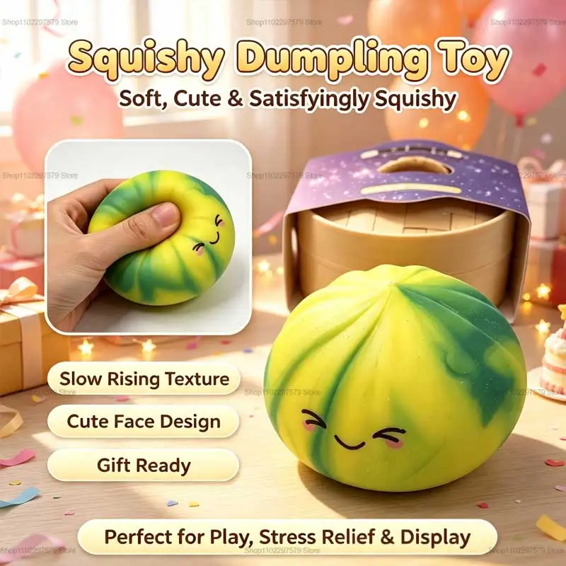 2026New Rainbow Color Dumpling Squishy Toy with Bamboo Slow Rising Stress Relief Fidget Ball Soft Squeeze Toys for Adults & Kids view 3