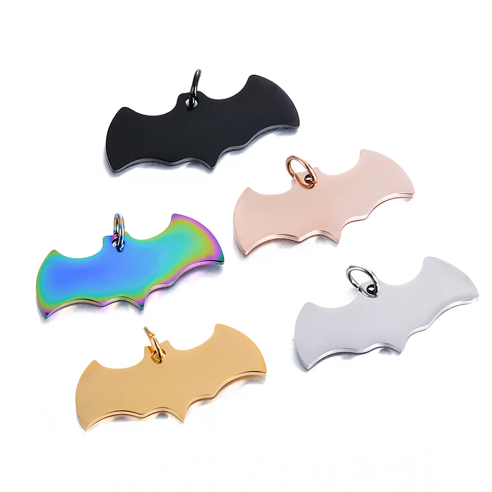 Wholesale10Pcs Blank Halloween Fly Bat Pet ID Tag Dog Cat Tag Collar Keychains Tags Stainless Steel Charms Accessories 5 Colors