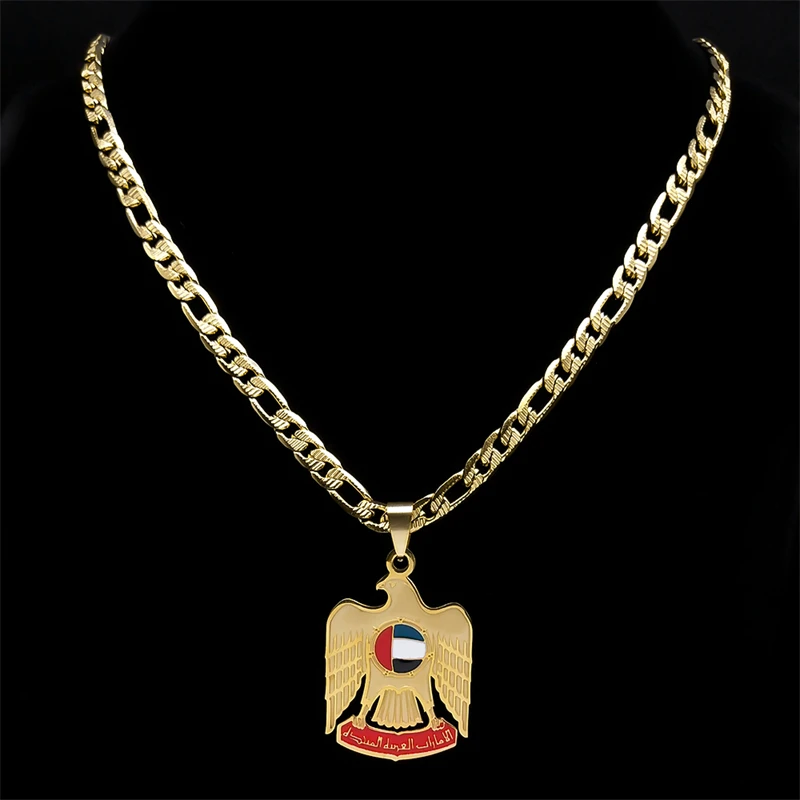 UAE Countries National Flag Falcon Eagle Necklace for Men Women Stainless Steel Gold Color Hip Hop Necklaces Jewelry N3242S05