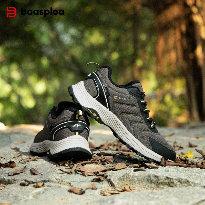 Baasploa Men Hiking Shoes Wear-Resistant Non-slip Outdoor Sneakers Fashion Anti Splash Water Light Male Casual Walking Shoes