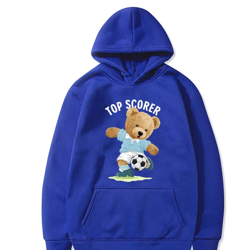 Teddy bear movement style Graphic Sweatshirt TOP SCORED Teddy Bear Play football Hoodies Autumn Man Women's Hipster Pullovers