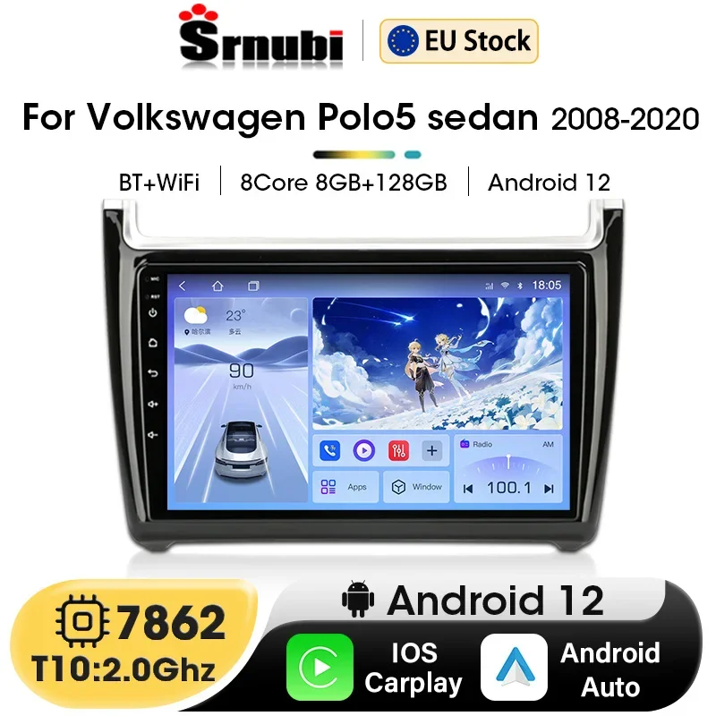 Android 12 Wireless CarPlay Auto Car Radio for Volkswagen VW Polo 5 Sedan 2008 - 2020 Multimedia Player 2Din Stereo Head Unit