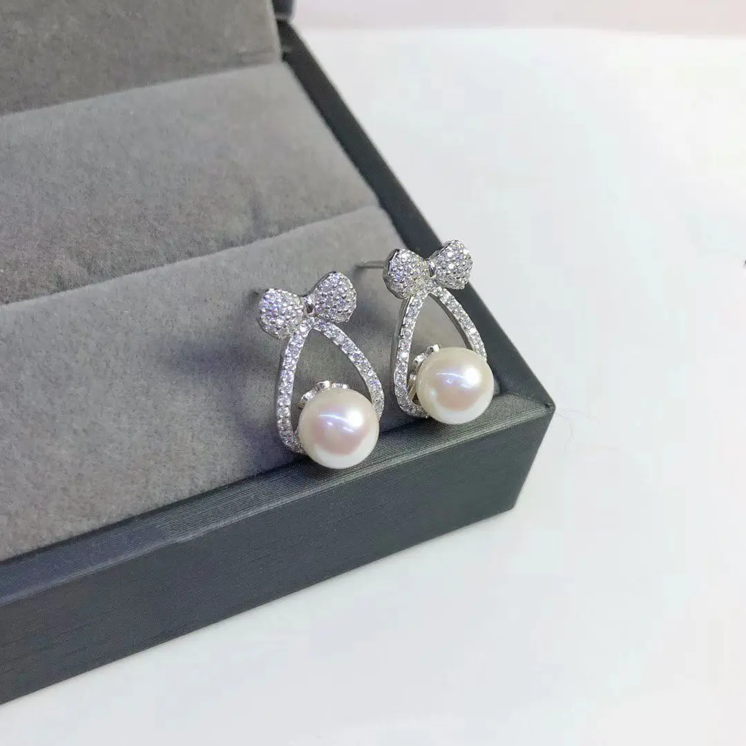 Wholesale S925 Sterling Silver Earrings Mount Findings Settings Base Mounting Parts Accessory for 7-8mm Pearls 5 pairs/lot