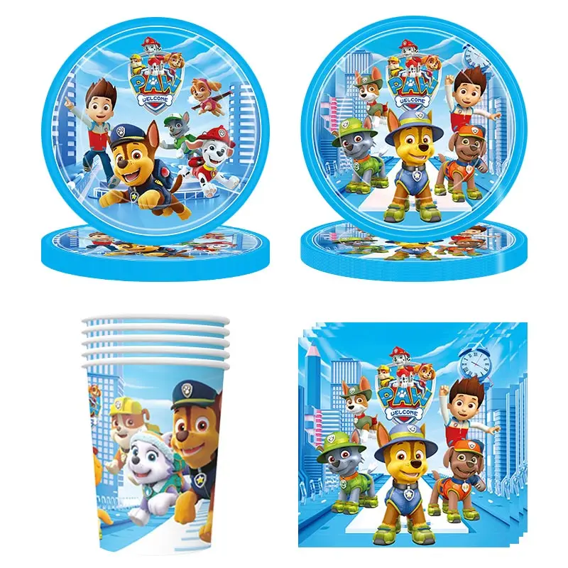 New Paw Patrol Birthday Decoration Party Set di stoviglie usa e getta tazze piatti Chase Dog Balloons forniture per feste per Baby Shower