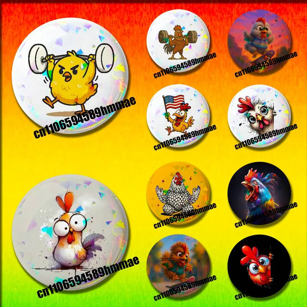 

For Lively Cute Cartoon Funny Gym Chick Chicken Emblem Round Pins Insignia Badge Cover Ornament 75mm Cosplay Brooch Button