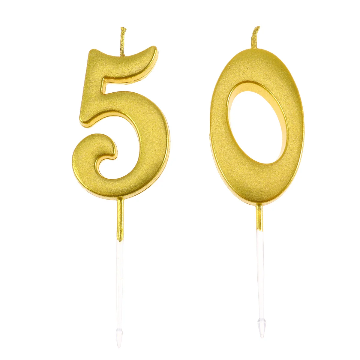 Adorno para tarta de parafina ecológico dorado número 50, suministros de decoración para fiesta, velas numéricas para cumpleaños, 2 uds.