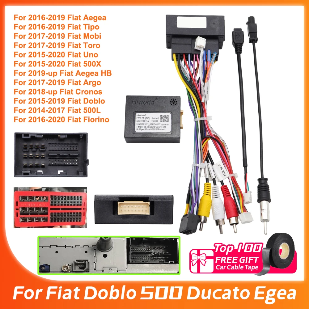Cabo de Rádio para Fiat Doblo 500 Ducato Egea Strada Toro Argo Cronos MobiCar, Conector de Fiação, Adaptador Canbus FTF1.20