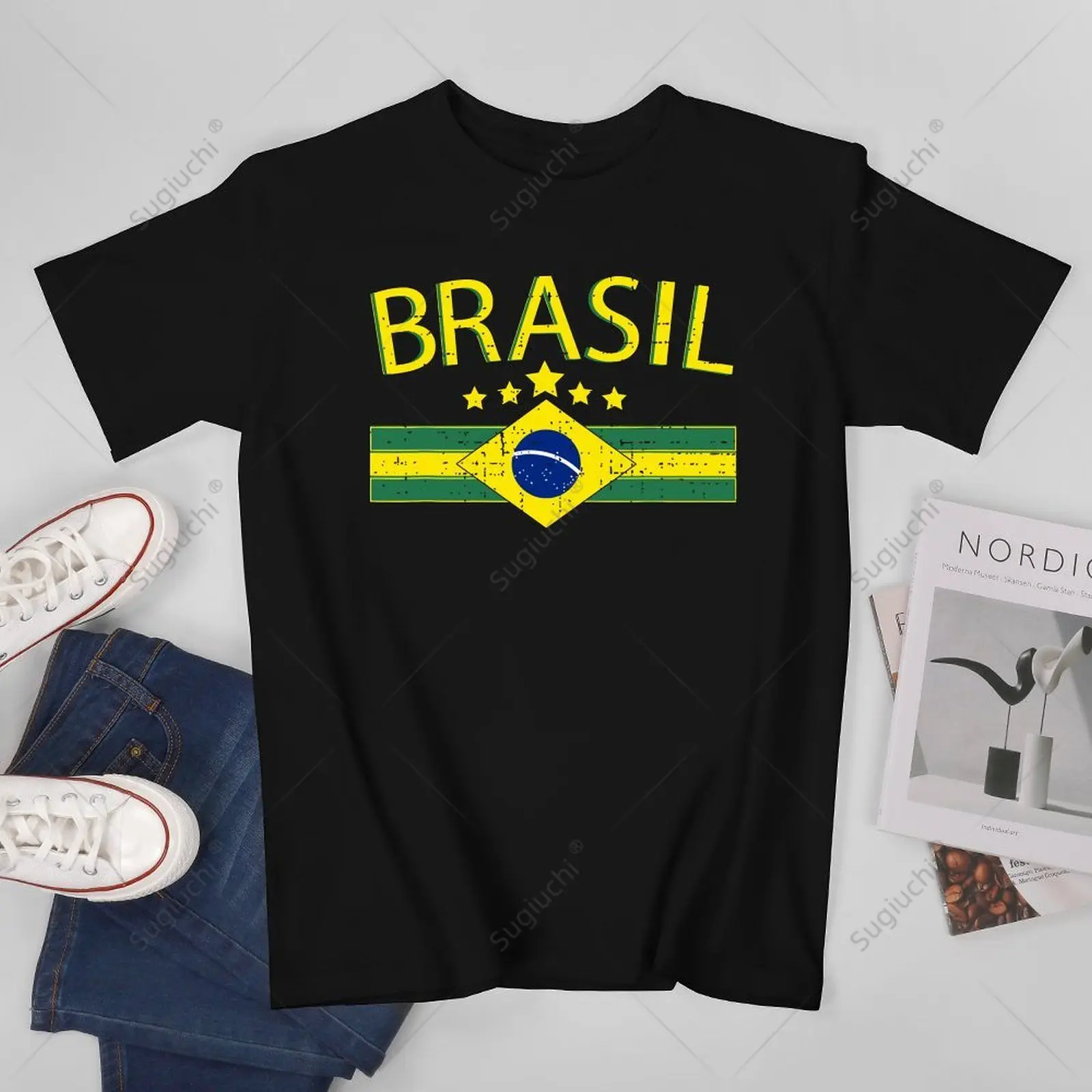 Unisex Men Brazil Brasil National Flag Brazilian Tshirt Tees T Shirts Women Boys 100% Cotton T-Shirt