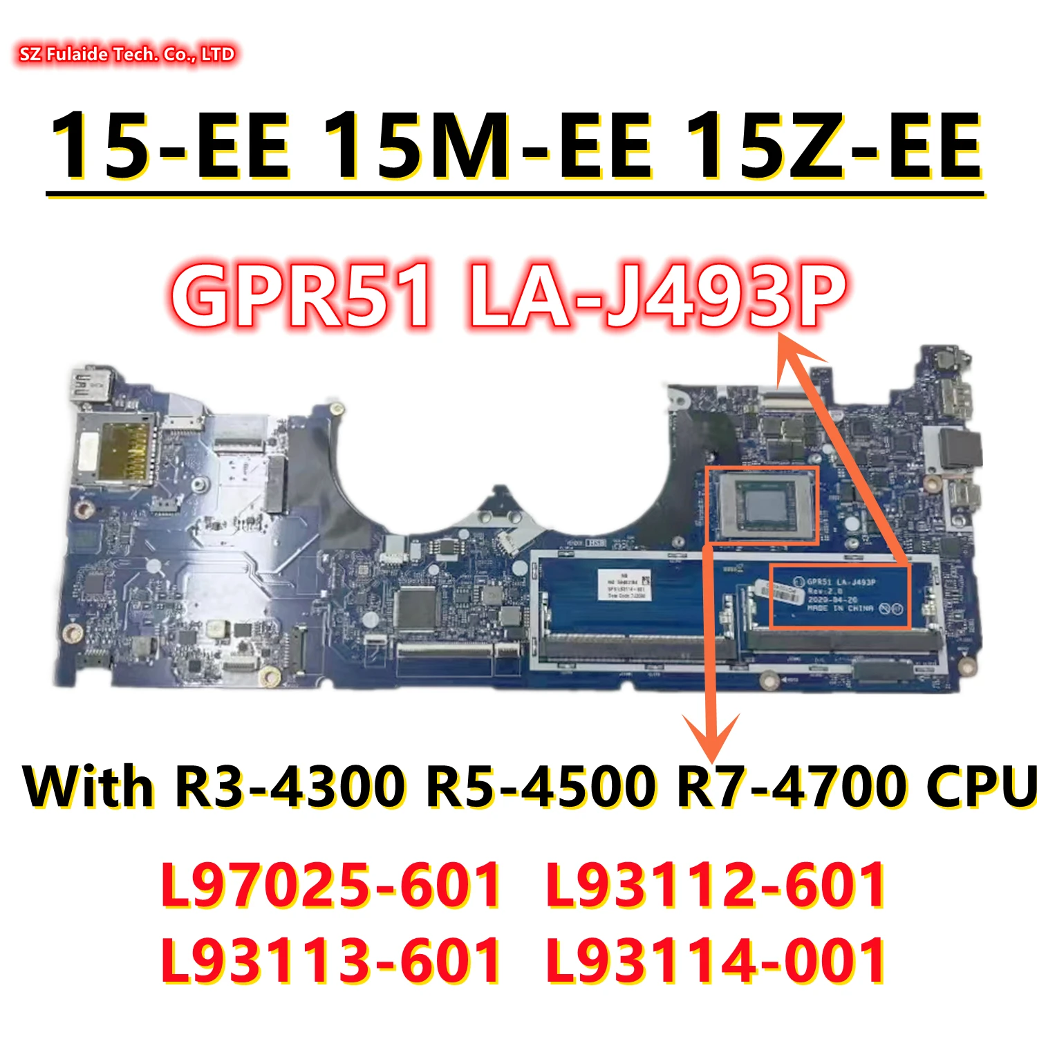 GPR51 LA-J493P For HP Envy X360 15-EE 15M-EE 15Z-EE 15M-EE0013DX Laptop Motherboard With R3-4300 R5-4500 R7-4700 CPU L93112-601