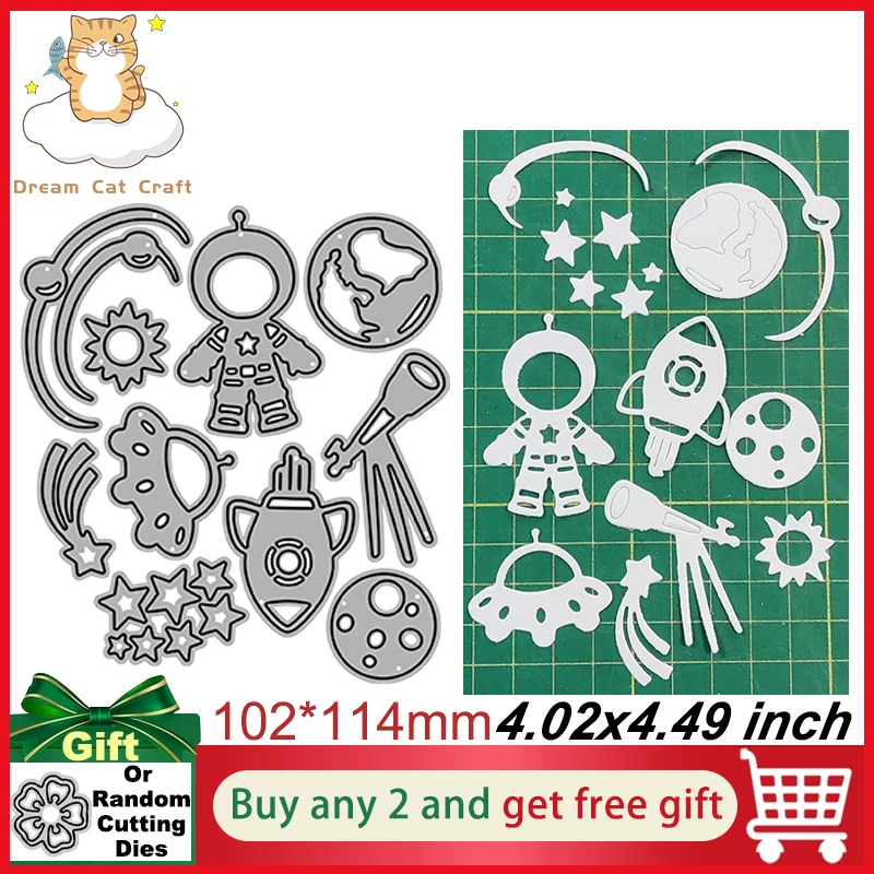 Dreamcat Astronaut Space Zubehör Metall Stanzformen Schablone für DIY Scrapbooking Dekorative Prägung Handwerk Vorlage Neu