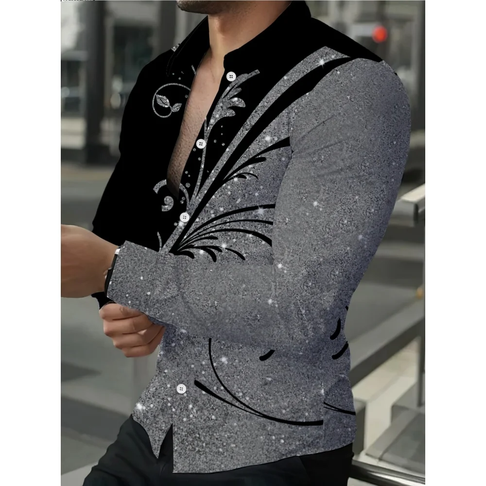 

Men's Shirt Glitter Print Long Sleeve Geometric Pattern Business Casual Lapel Top Outdoor Street Fashion Breathable Summer Tops