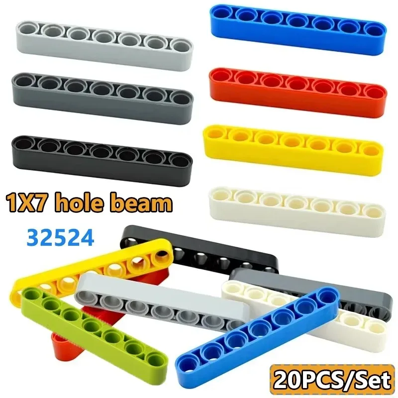 

20 шт., толстые балки с 1 x 7 отверстиями, мелкие кирпичи, оптом MOC 32524, сборная игрушка, технология, строительные блоки, сменные аксессуары
