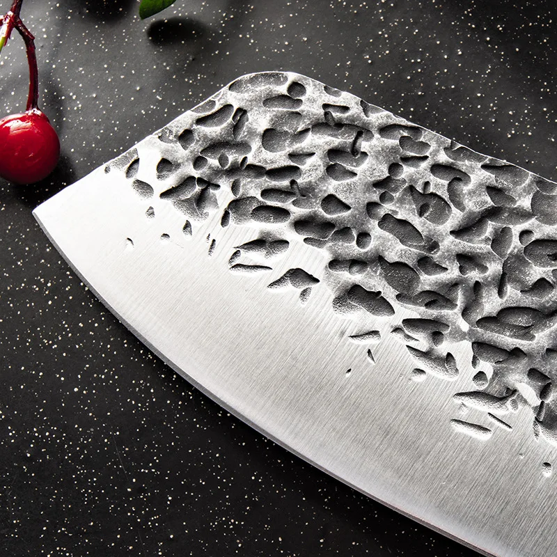 Hand Forged Kitchen Knife Hammer Pattern Japanese Kitchen Knife 5Cr15 High Carbon Steel Cleaver Wood Handle Knives