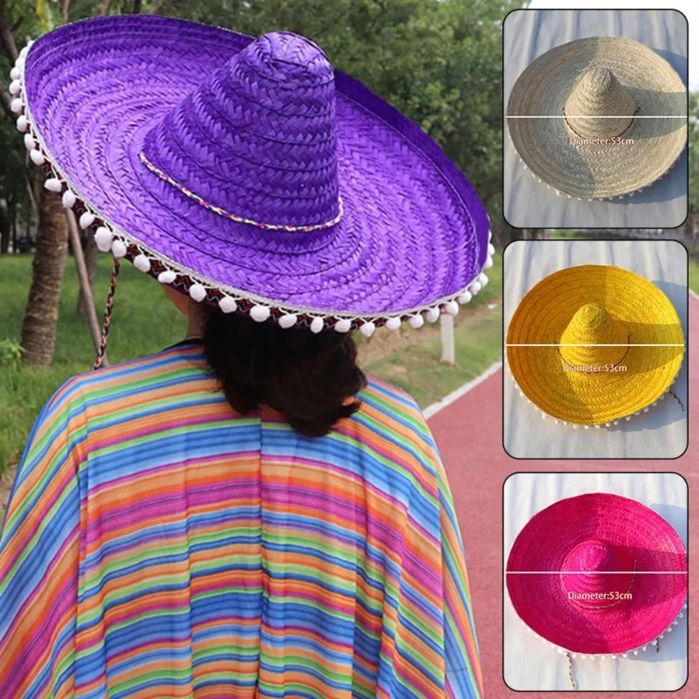Sombrero Mexicano de Ala Ancha Colorido para Verano, Sombrero de Sol para Fiesta de Halloween, Visera Decorativa para Hombres y Mujeres, Gorra de Paja para Exteriores