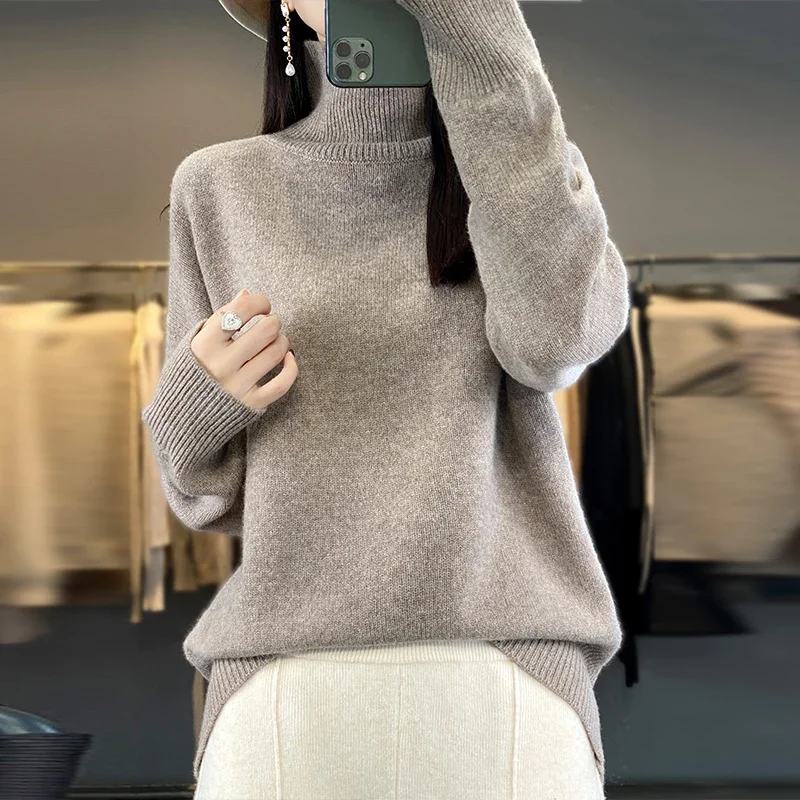 الخريف والشتاء جديد سميكة سترة الكشمير المعنقة المرأة عالية الرقبة البلوز سترة دافئة فضفاضة محبوك قاعدة سترة سترة القمم