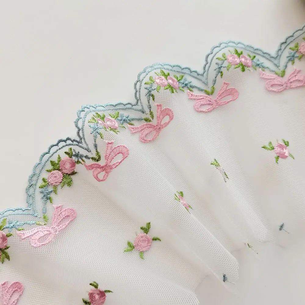 1Yard 11CM Width Rose Floral Bowknot Embroidered Lace Trim For Sewing Clothes Accessories Lingerie Lolita Curtains Dress DIY