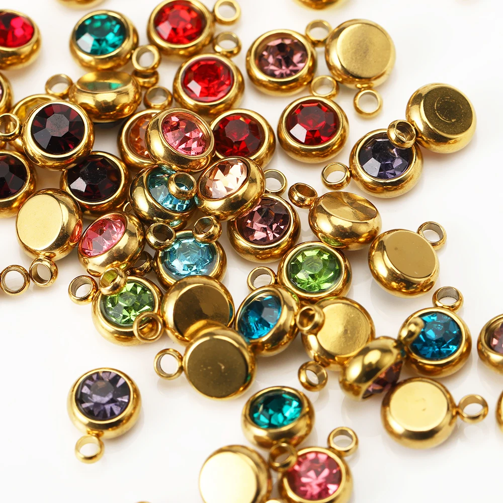 20 teile/los 6mm Kristall Edelstahl Strass Charms Birthstone Anhänger für Schmuck Machen DIY Halskette Armband Zubehör – Detail 7