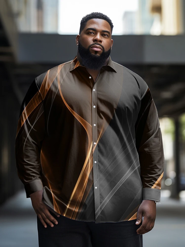 ZOOY (L-9XL) Plus Size Men\'s Aurora Polka Dot Ethnic Graffiti Style Classic Totem Stripe Casual Pattern Long-Seeved Shirt