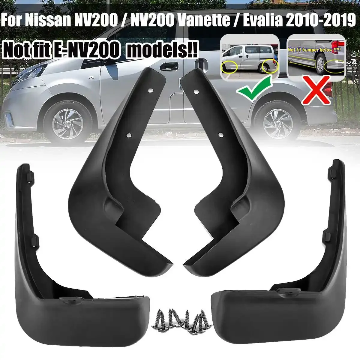 4Pcs Flexible Mud Flaps Splash Guards Mudguards Front Rear For Nissan NV200 Vanette Evalia 2010-2019