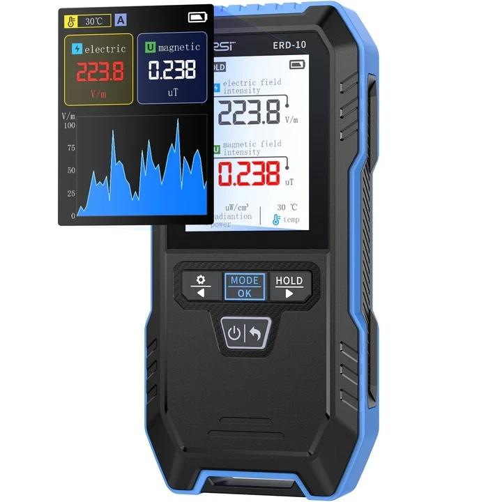 4-IN-1 Electromagnetic Radiation Detector, Electric & Magnetic Field Strength, RF Power, Temperature Monitor