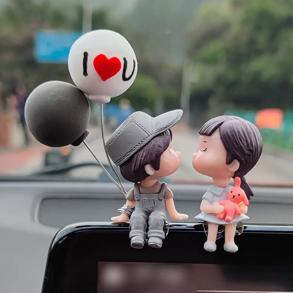 Car Decoration Cute Cartoon Couples Figure Figurines Balloon Ornament Auto Interior Dashboard Accessory For Girls Gifts Supply