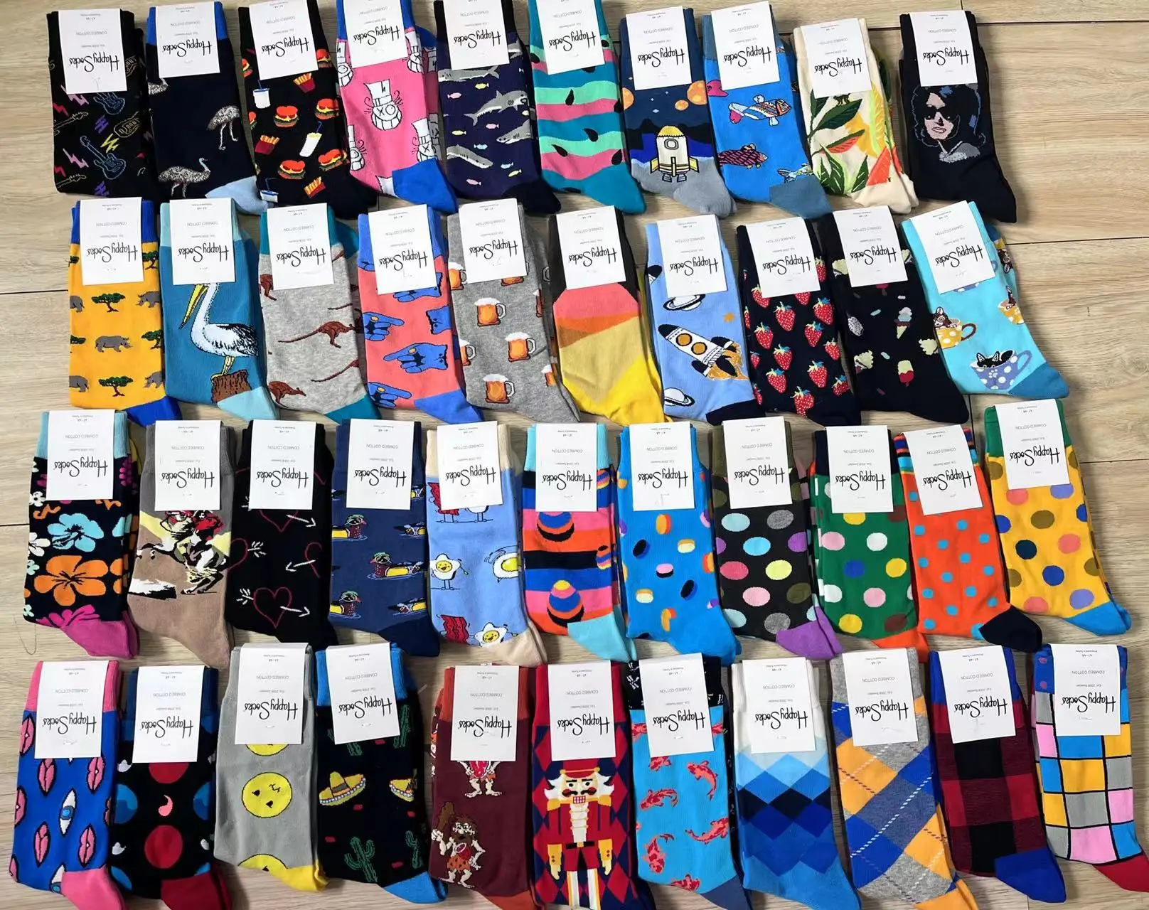 Happy Socks kaus kaki katun pria, Kaos Kaki olahraga penyerap keringat empat musim katun murni klasik ukuran 41 sampai 46