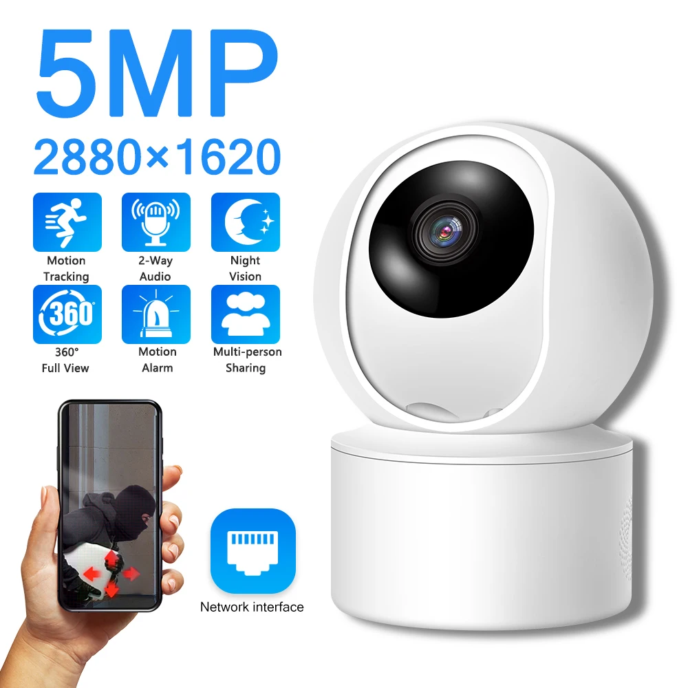 

5MP IP WiFi Camera Surveillance Full Color Night Vision Indoor Video Camera Security Automatic Human Tracking Cam Baby Monitor