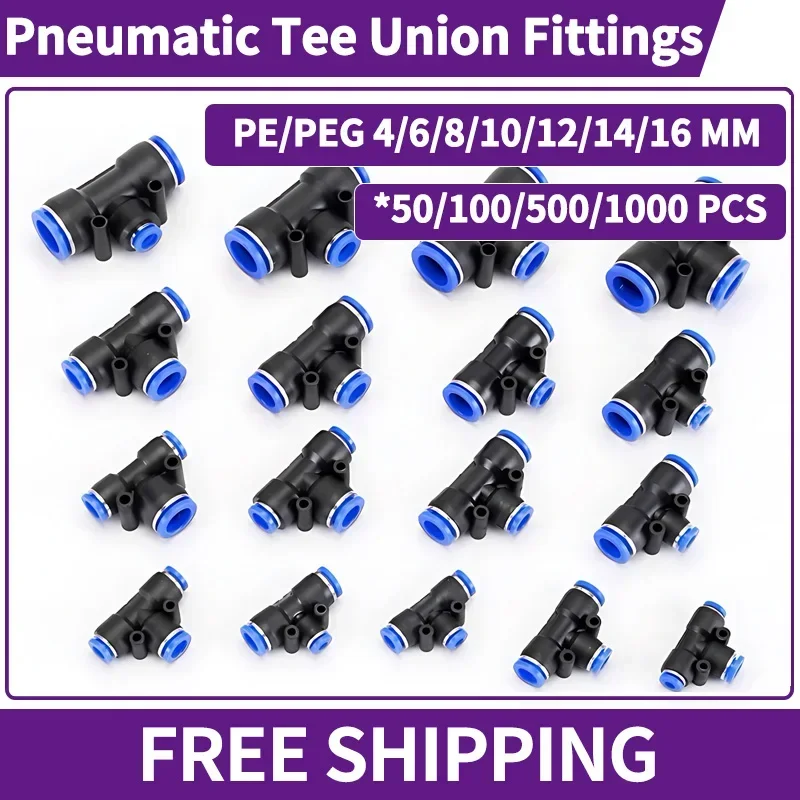 

PE PEG Pneumatic Push-To-Connect Air Line Tube Fittings Tee Union 4/6/8/10/12/14/16MM Od Fittings Quick Connect Fittings