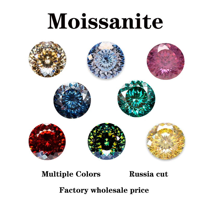 Moissanite Stone 100 Faceted Russia Cut Round Shape Multiple Colors Available DIY Charms Jewelry Materials with Certificate