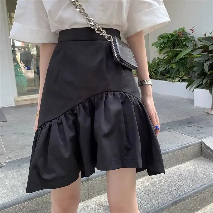 

Skirt Large Size Irregular Ruffled High Waist Skirt 2024 Spring And Summer New Slimming Black A-Line Fishtail Skirt