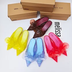 Melissa Summer Fashion Design Women's Shoes Embossed 3D Pointed Shoes Witch Shoes Ladies Retro Low Heel Slippers Party Shoes