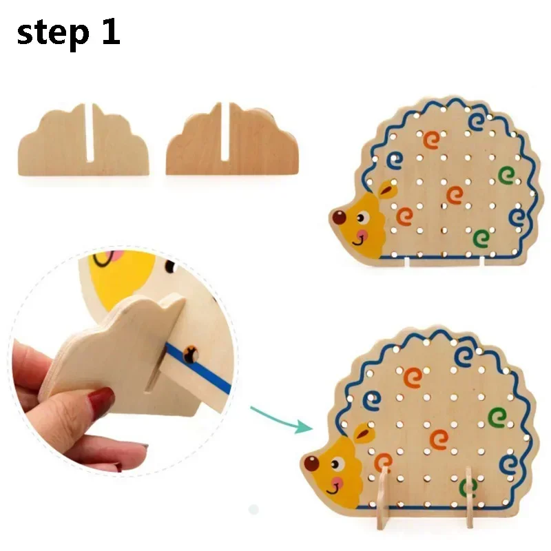 DIY Hedgehog Threading Fruits tree Montessori Lacing Beads Find Motor Skills Game Wooden Animal Beads Toy birthday gift