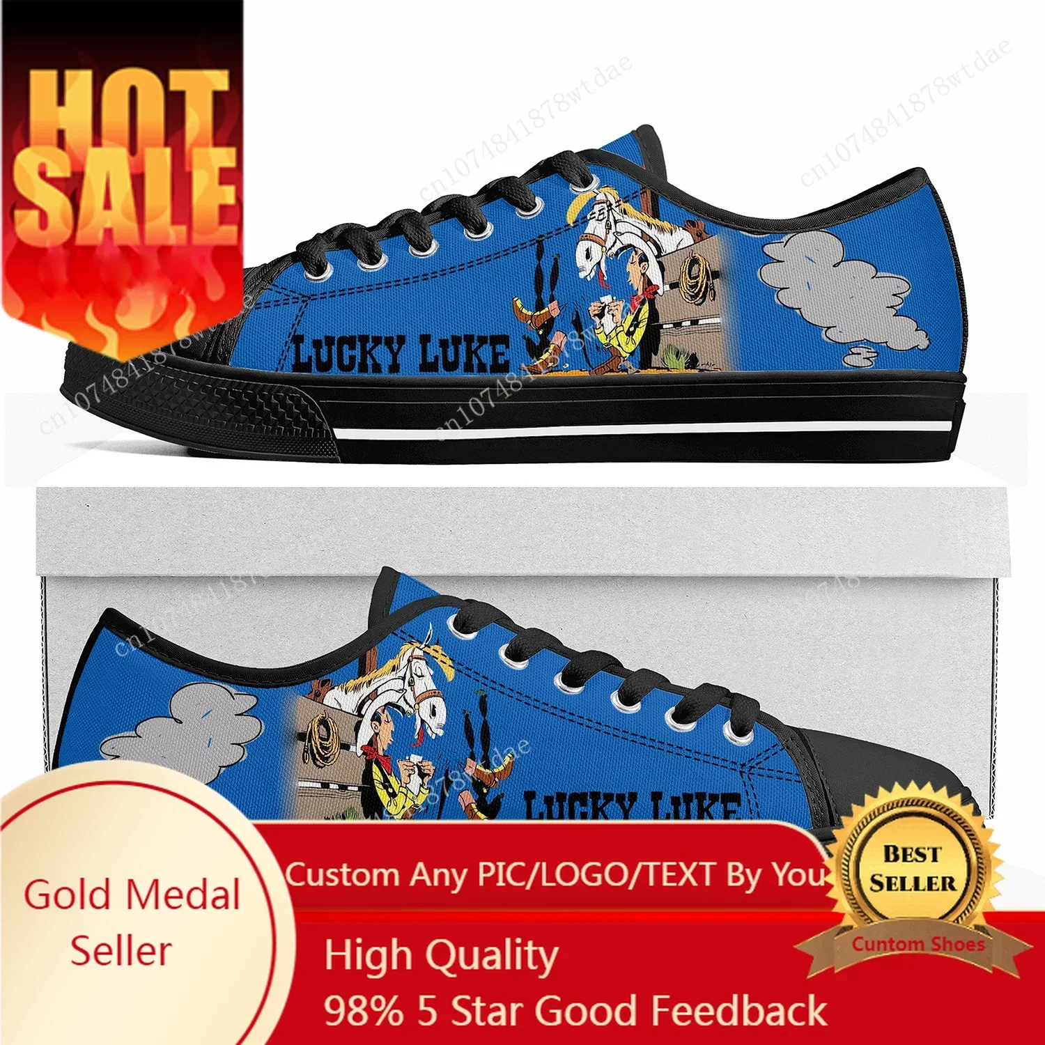 

Lucky Luke Low Top Sneakers Womens Mens Teenager Cowboy High Quality Canvas Sneaker Casual Anime Cartoon Customize Shoes