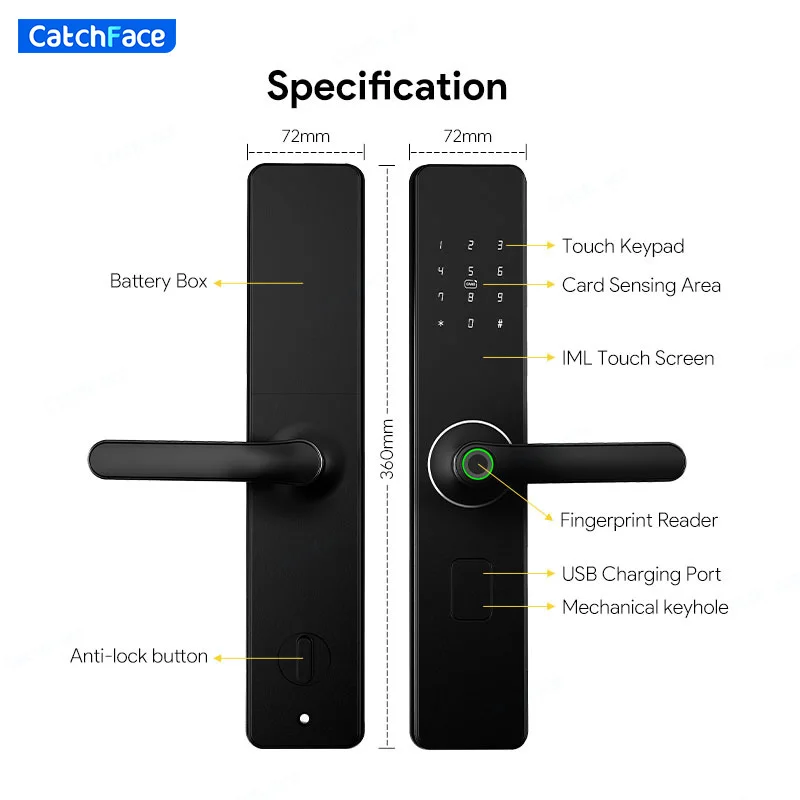 Imagem -06 - Ttlock Smart Fingerprint Door Lock Wi-fi App Lock Desbloqueio Bluetooth Segurança Inteligente Fechadura Biométrica Fechadura Eletrônica