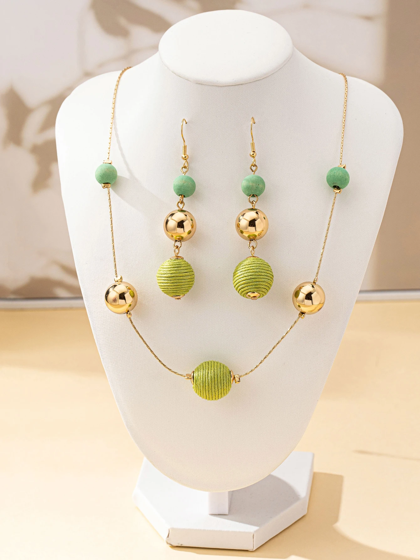 Bohemian Style Handmade Wire-Wrapped Ball Earrings & Necklace Set